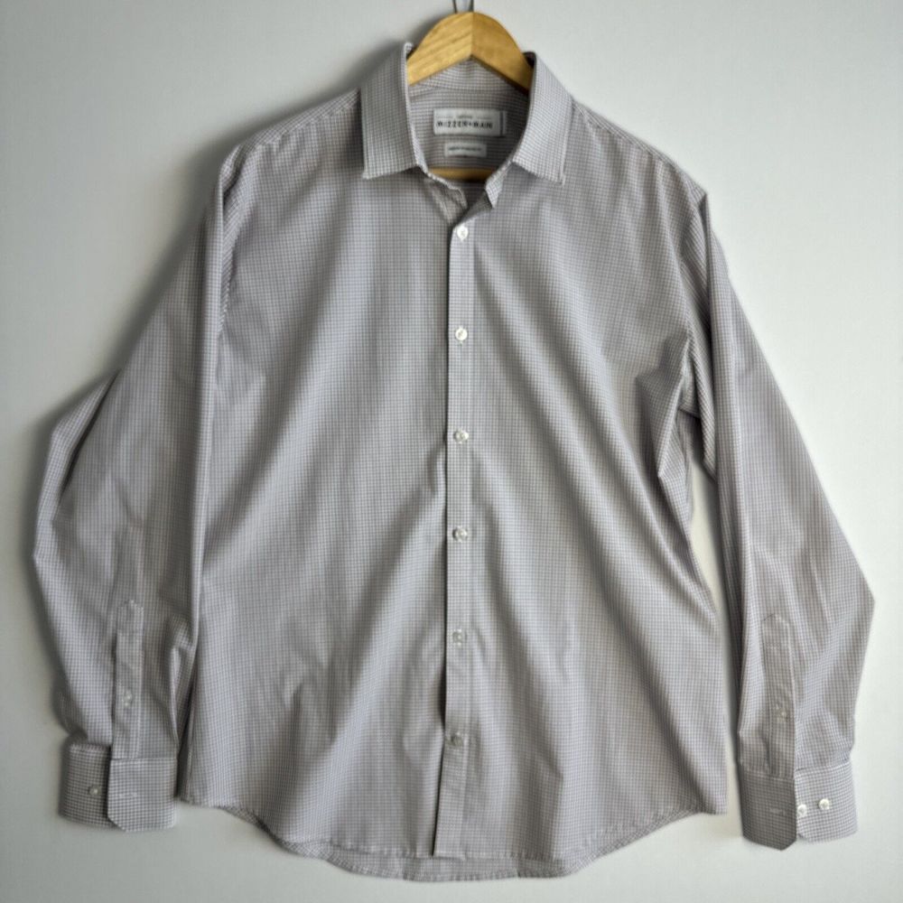MIZZEN+MAIN Shirt Mens M Standard Fit Long Sleeve White Check Button Up Leeward